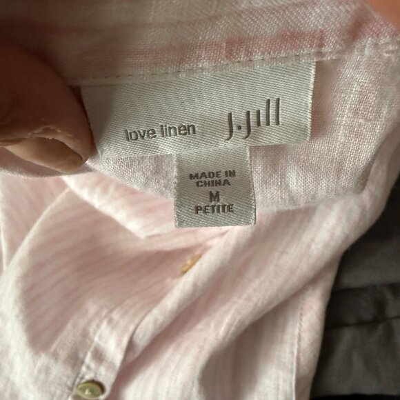 J.Jill Womens Petite M Long-Sleeve Pink Striped Button-Up Collared Linen Shirt - Picture 5 of 5